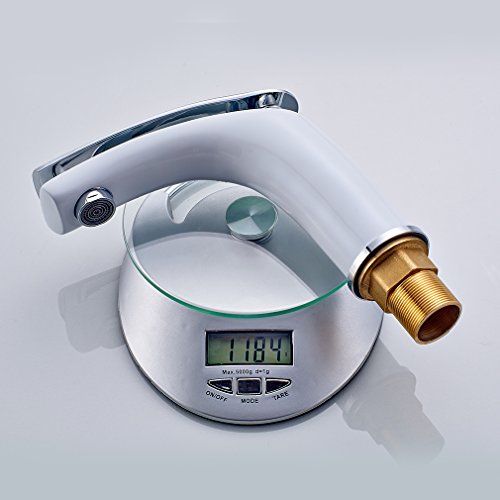 AuraLum® Design Weiß Bad & WC Waschtischarmatur Wasserhahn Waschbecken Waschtisch Mischbatterie Badezimmerarmaturen f.badzimmer mit Langem Schwenkarm - 8