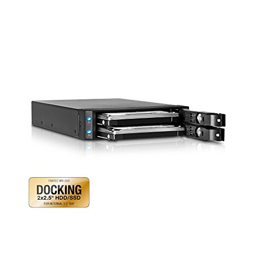 FANTEC MR-25D 2-fach Wechselrahmen (für den Einbau von 2x 6,35 cm (2,5 Zoll) SATA I/II/III Festplatten oder SSDs in einen 8,89 cm (3,5 Zoll) Schacht, schraubenlos, trägerlos, Keylock) schwarz - 2