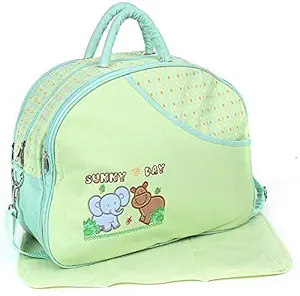 Unique Ideas New Born Baby Multipurpose Polyester Diaper/Mother Bag with Holder Diaper Changing Multi Compartment (Printed Green, Medium)