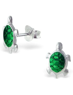 JAYARE Kinder-Ohrstecker Schildkröten 925 Sterling Silber Emaille 10 x 8 mm grün Ohrringe