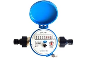 BFG Medidor de Agua Contador Giratorio Ajustable de 360° para el Hogar y el Jardín 1,5 m3/h, Presión Máxima 16 Bar Temperatura Máxima 30°C