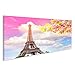 Produktbild Bild Bilder auf Leinwand Eiffelturm Paris gegen bunten blauen Sonnenuntergang Himmel Blühender Frühling Kirschbaum Vintage-Stil getöntes Bild Wandbild Poster Leinwandbild RUD