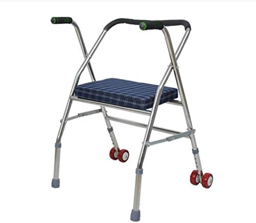 Walker Stainless Steel Elderly Handicapped Walker Pulley Block Pedal with Four Legs Walking Step Folding Walke Comfy Lightweight Handle Classic Folding Walker