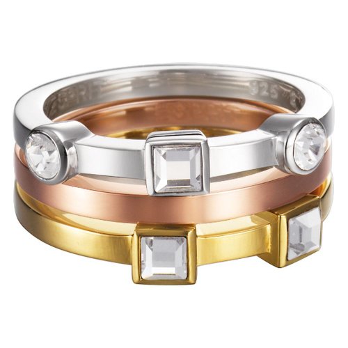 Esprit Damen-Ring Edelstahl rhodiniert Kristall Zirkonia Conjunction bicolor wei