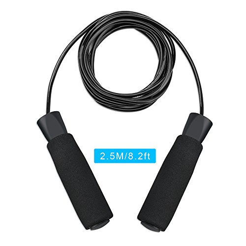 Springseil,Techrise Jump Rope Speed Rope seilspringen mit hautfreundlichen Griff und einstellbares Soft Seil für Fitnesstraining abnehmen Fat Burning übungen, für Kinder und Erwachsene -Schwarz - 3