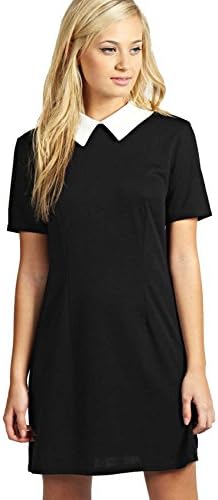 Womens Peter Pan Collar Short Sleeve A Line Skater Flared Swing Dress UK SM ML UK 8-14