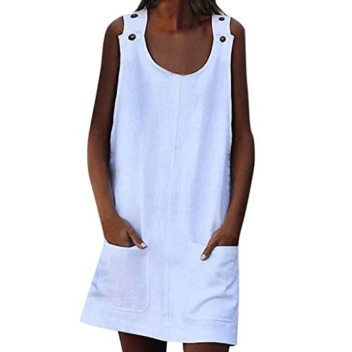 Preisvergleich Produktbild Tohole Damen Einfarbiger Knopfrock Rockabilly Kleider Cocktailkleider Ärmellos Kleidung Abendkleider Partykleid Knielang Kleid Gürtel (Weiß,M)