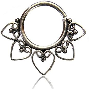 HEART MANDALA 1.2mm (16g) septum piercings,tragus ring,silver septum,ornate, (Code 15)