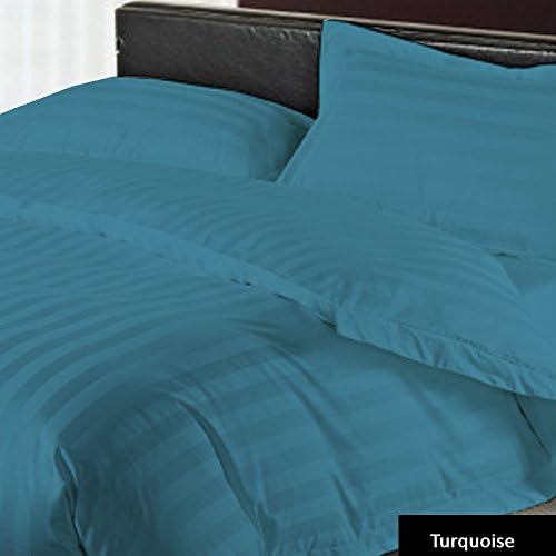 100% Egyptian Cotton “Bestlinens” Bedding 1 Duvet Cover & 2 Pillow Shams 350 TC Stripe Pattern All Sizes & Colors (UK King , Turquoise)