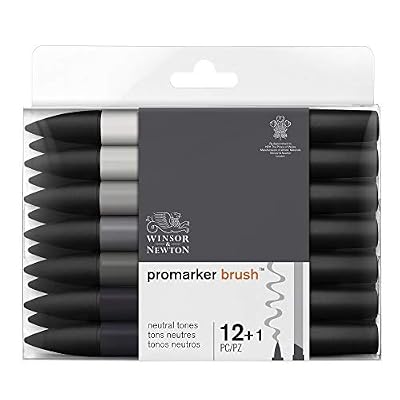 Winsor & Newton Promarker Brush Set de 12 Marqueurs + 1 blender Tons Neutres