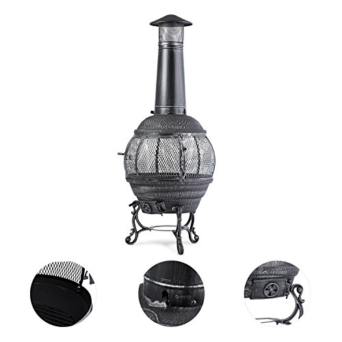 blumfeldt Flavius - Poêle en Fonte Acier, Cheminée d'extérieur brasero idéal pour terrasse, Grille à Charbon de Bois et tisonnier Inclus, Foyer Visible 360°, Hauteur 1m40, Argent blumfeldt Flavius - Poêle en Fonte Acier, Cheminée d'extérieur brasero idéal pour terrasse, Grille à Charbon de Bois et tisonnier Inclus, Foyer Visible 360°, Hauteur 1m40, Argent