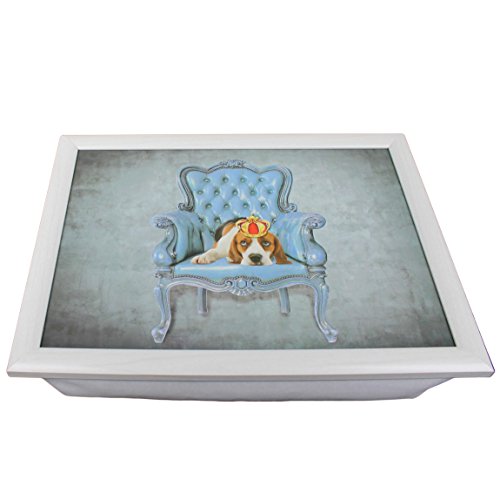 Knietablett ~ BEAGLE MIT KRONE ~ 43 x 33 x 7 cm ~ Barockes Kissentablett für Notebook, Frühstück ...