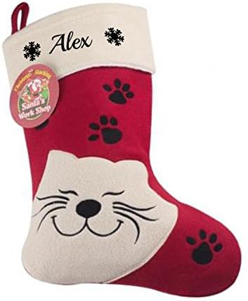 Custom Personalised Cat Pet Christmas Stocking Sack Gift with your own name