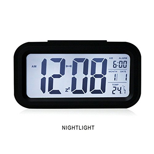 VIKEN Digitaluhr mit Nachtsensor und Beleuchtung Digitalwecker Reisewecker Schwarz - 2