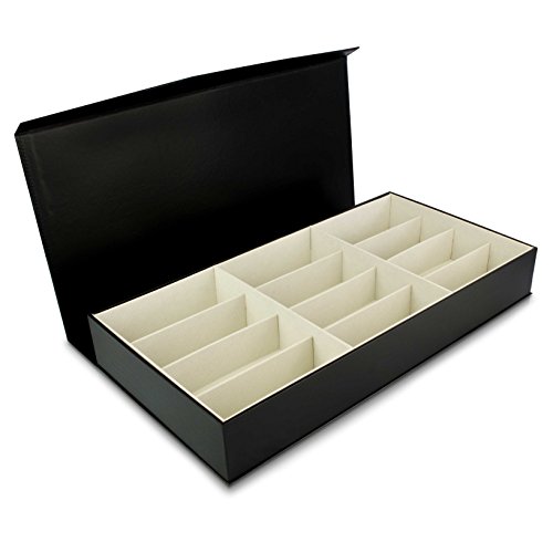 VENKON – Brillenbox für Aufbewahrung & Präsentation von 12 Brillen Organizer – Kunstleder Schwarz – 48 x 25 x 7 cm - 6