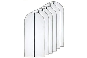 HOMECLEAN Moth Proof Garment Bags 60 x 140cm(24'' x 54'') Black Side Breathable Clear Garment Full Zipper Bags for The Longer Winter Coats Dress Clothes( Pack of 6 )