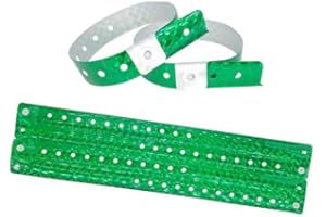 iboo - 100 Pulseras de Plástico Vinilo verde holográfico para Eventos Festivales – Ideal para la seguridad - 25 x 1,6 cm