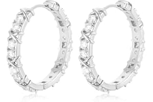 QKEPCY Kolczyki Hoop Kolczyki 925 Sterling Silver Creole Małe Kolczyki Hipoalergeniczne Piercing Cyrkonia Błyszczące Kolczyki Diament Prezenty dla kobiet Mężczyźni Unisex