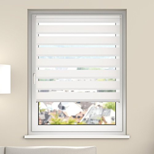 DESWIN Rollos - Doppelrollo - 130 x 160 cm WEISS - (KlemmFix Duorollo mit Metallkette, Klemmhaltern, Rollo-Magnete, Halter zum Schrauben)