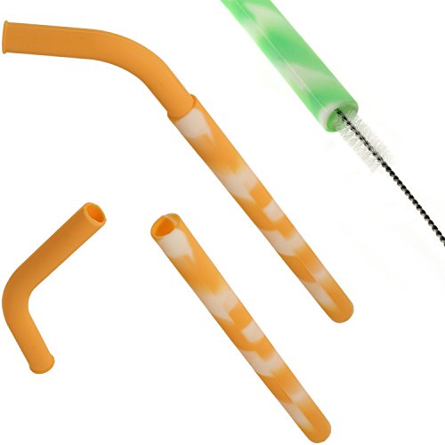 igadgitz Home wiederverwendbar 100% lebensmitteltauglichen BPA-freien weichem Silikon Gerade & biegbar Trinkstrohhalme mit Reinigungsbürste aus Metall – 6er Set (Lila, Orange, Gelb, Pink, Grün, Blau) - 3