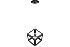 VETRINE INRETE Vetrineinrete® Lampadario da soffitto pendente a sospensione a forma di cubo 3d stile geometrico portalampada e27 (Nero)