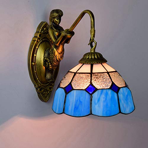 YJFFAN Europäische Retro-Mediterrane Wand Lampe, Hand Bemalte Glas Wandleuchten, Wohnzimmer-Esszimmer-Schlafzimmer-Bar-Club-Aisle-Leuchten, 8-Zoll, E27-Blau