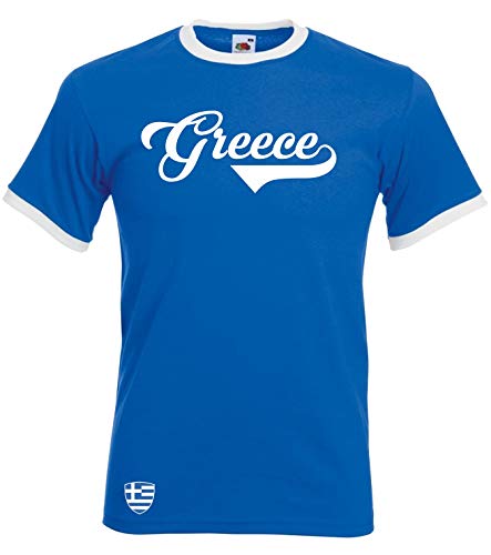 Griechenland Ringer Retro TS – blau – WM 2018 T-Shirt Trikot Look (L)