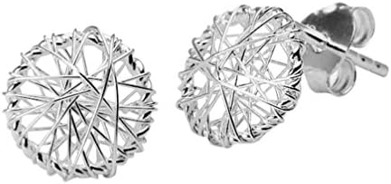 Wirework Circle Nest Knot 8mm Sterling Silver Stud Earrings with Gift Box