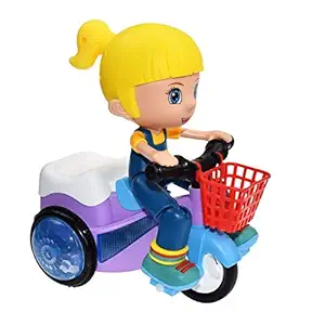 Cable World Stunt Tricycle Bump and Go Toy with 4D Lights, Dancing Toy, Battery Operated Toy - Multi Color ( Stunt Tricycle Girl )