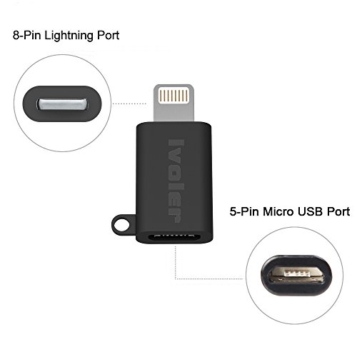 iVoler Lightning auf Micro USB Adapter mit Schlüsselring, [3 Stück] Micro USB auf 8 Pin Lightning Konverter Stecker, Laden und Synchronisieren für iPhone 7/ 7 Plus/ 6/ 6s/ 6 Plus /5 5s 5c, iPad Pro/ iPad Air/ iPad mini und andere Geräte des Ios – Schwarz - 2