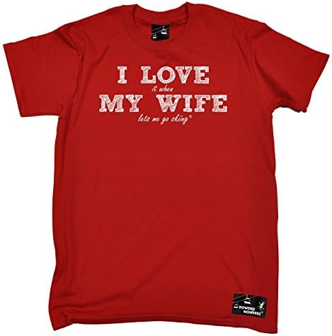 PREMIUM Powder Monkeez Men's I Love It When My Wife Lets Me Go Skiing Ski Snowboarding T-SHIRT tee fashion funny apres clothing gift presents accessories for him her christmas birthday