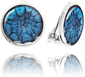 Dragon PorterHandmade Comfortable Small Round Clip on Earrings - Non Pierced Ears for Women (Painted Blue Dark Silver)