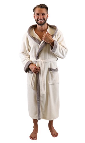 Betz leichter sportlicher Bademantel UNISEX Saunamantel mit Kapuze Damen Herren Farbe Beige oder Braun Größen S - XXL