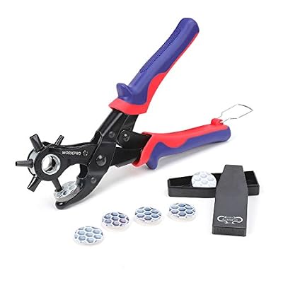 WORKPRO Pince Perforatrice avec 6 Tailles de Poinçon Interchangeables pour Tissu Ceinture en Cuir Sac Plastique Papier