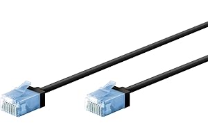 goobay 74233 CAT 6A kabel krosowy slim m/ultraelastyczny RJ45 CAT 6A kabel sieciowy U/UTP CU/cienki kabel Ethernet z krótkimi wtyczkami / 10 Gbit/s LSZH, ochrona przed zagięciem/czarny 1 m