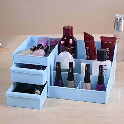 Preisvergleich Produktbild Kosmetik Aufbewahrungsbox Multifunktionale Kunststoff Kosmetik Schublade Kosmetiktasche Aufbewahrungsbox Schmuck Aufbewahrungsbox Desktop - Blau