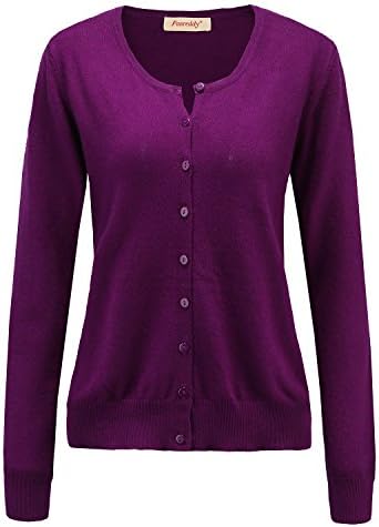 Panreddy Women's Wool Cashmere Classic Cardigan Sweater L Purple