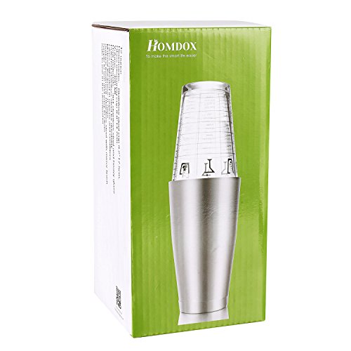 Homdox 400 ml Edelstahl und Glas Cocktail Shaker, Martini/Boston/Helfen/Whisky/Barkeeper Shaker, Messbecher Drink mischen - 7