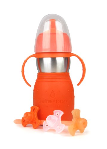 Kid Basix Safe Sippy 2 - Botella infantil con pajita, tapón y asas (330 ml), color naranja