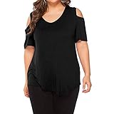 iHENGH Damen Top Bluse Lässig Mode T-Shirt Frühling Sommer Bequem Blusen Frauen Plus Size Damen Casual V Ausschnitt Kurzarm Lose Unregelmäßiger Rand Blusen