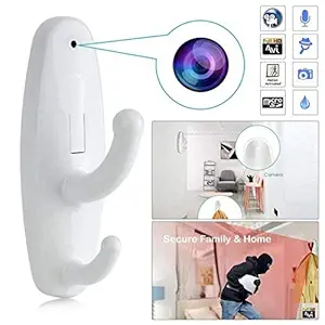 spydo Jasoos Imported from Koria Full HD 1080P Mini Spy Clothes Hook Hidden DVR Camera, Small Concealed Home/Office Security Motion Detection Camera/Nanny Camera, Support TF Card (White)