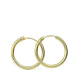 Pendientes de aro. Miden 16 mm de diámetro y el tubo 1.5 mm. Cierre tipo abridor.