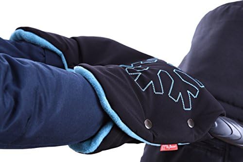 ByBoom® Softshell Handmuff Thermal active; Functional handmuff fleece inside, one size fits all for prams, buggies and bike trailers, Color:Black/Aqua
