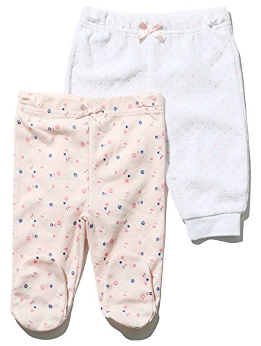 M&Co Baby Girl Newborn Floral And Spot Print Velour And Cotton Jogger Trousers - 2 Pack White Newborn