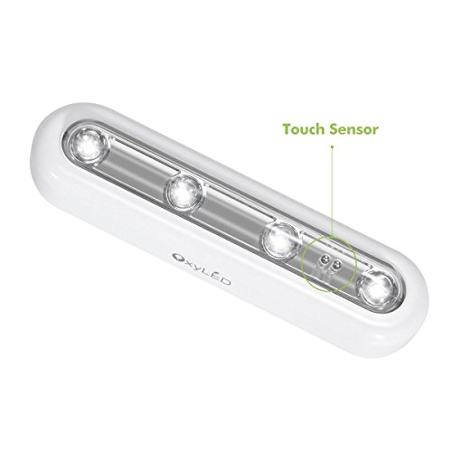 OxyLED Battery-Operated Stick-on Touch Light Tap Light, 4 LED DIY Cupboard Cabinet Night Light - T-01