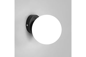 Tealight Aplique pared Interior, Lampara Pared Moderna, E27 Apliques Globo, Apliques Pared Dormitorio Pantalla de cristal de 15CM para Dormitorio, Salón, Pasillo, Sin Bombilla, Negro