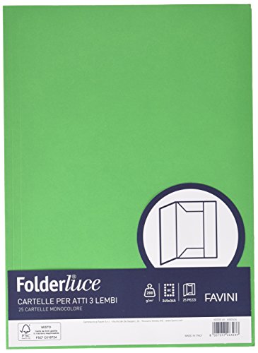 Favini A50D434 Luce&Acqua Cartelline in Cartoncino 3 Lembi, green, 25 Pezzi