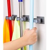 HAPPENS &Ccedil;ok Ama&ccedil;lı Paspas, S&uuml;p&uuml;rge, Fır&ccedil;a ve Mop Askısı, Duvar Montajlı Sap Tutucu, Mutfak ve Banyo İ&ccedil;in, Gri &amp; Beyaz, 3'l&uuml; S