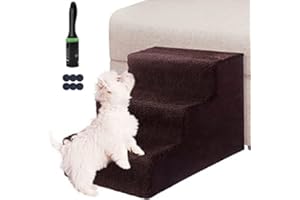 Masthome Dog Steps for Sofa and Bed, Dog Stairs for Small Dogs, 3-Step Pet Stairs with Washable Plush Cover, Easy Assembly Non-Slip Pet Steps - Send 1 Pet Hair Remover Roller, 45x 35x 30cm