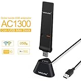 Wavlink AC1300 USB 3.0 Wifi Adaptador Inalámbrica Alcance de Extención para PC Banda Dual 2.4G/400Mbps o 5G/867Mbps Tarjeta de Red con la Función WPS,Mini Base-Negro